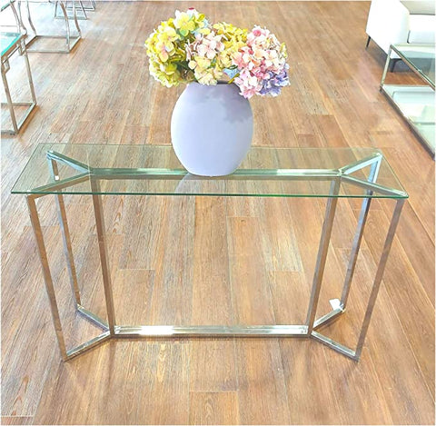 Avis Console Table in Tempered Glass and Chrome Base