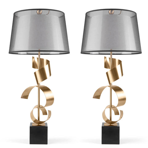 Xmytria 35 inch 1-Light Double Shade Table Lamp with Marble Base (2-Pack)