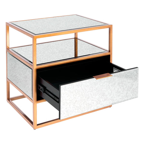Riga Gold 1-drawer Nightstand - Aged Mirror