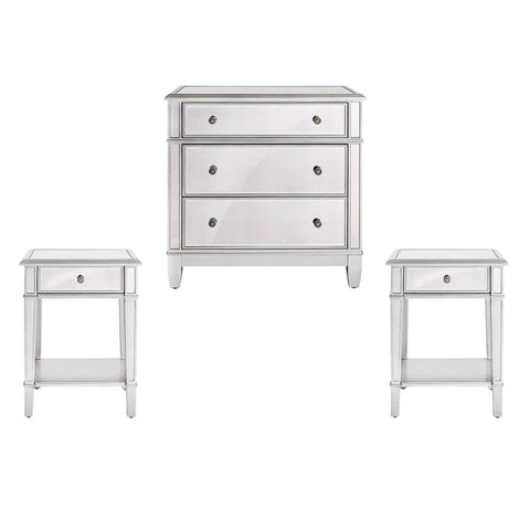 Danielle Silver Antique Mirror One 3-Drawer Chest and Two Nightstands Package (3-Piece)
