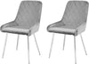 Chaise de salle à manger en velours à motif diamant avec pieds en acier inoxydable (Ensemble de 4) 