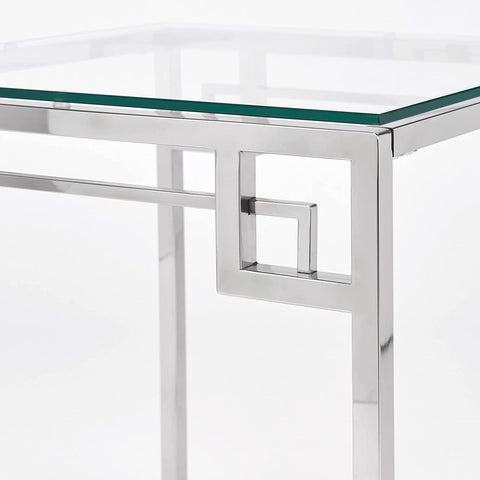 Allen End Table in Tempered Glass Top and Chrome Steel Base