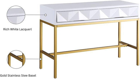 47" 长控制台桌，白色钢琴色桌面，带木制成品抽屉