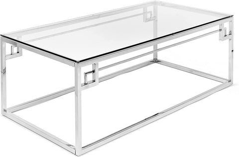Allen Coffee Table in Tempered Glass and Stainless Steel Chrome Base