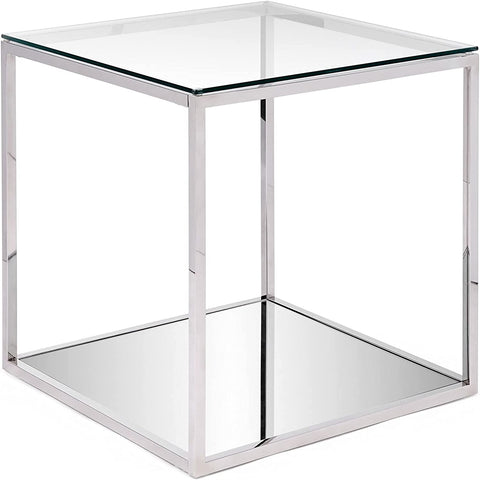 Lucas End Table in Tempered Glass Top and Chrome Steel Base