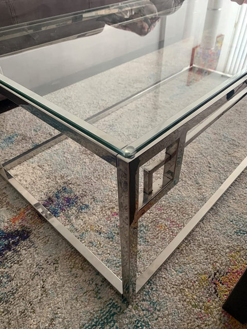 钢化玻璃和不锈钢镀铬底座咖啡桌