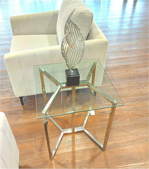 Avis End Table in Tempered Glass Top and Chrome Steel Base