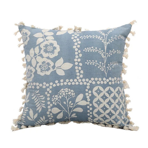 "Sections" Blue Cotton Decorative Pillow Cover 18 inch x 18 inch