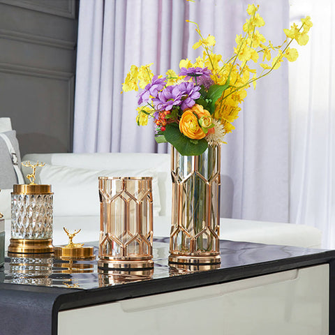Bimasa Golden Flower Vase Set (2-piece)