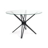 现代圆形餐桌，带不锈钢底座，黑色和透明钢化玻璃台面，47 英寸宽