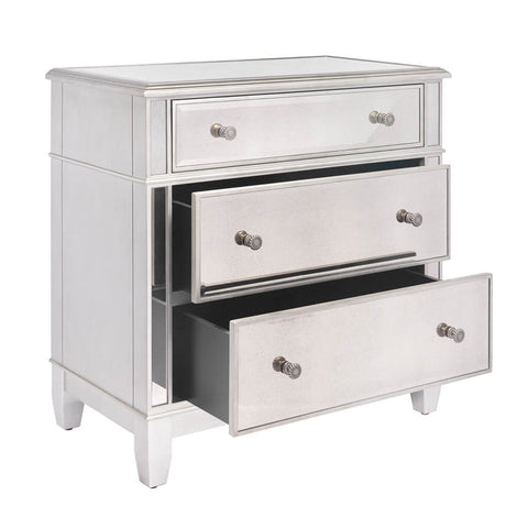 Danielle Silver 3-Drawers Oversized Nightstand / Chest - Antique Mirror
