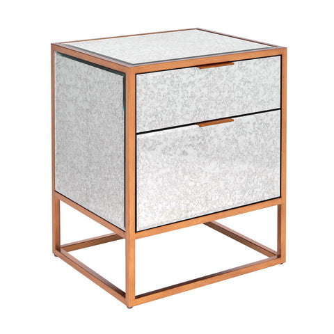 Riga Gold 2-Drawers Nightstand - Aged Mirror