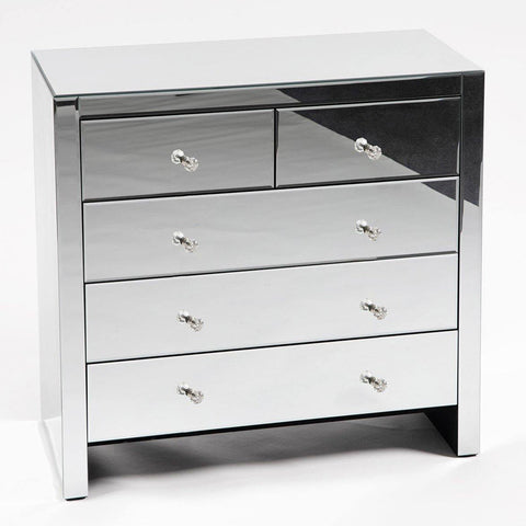 Eva 5 Drawer Dresser In Clear Mirror Finish