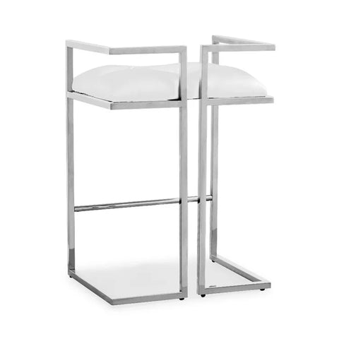 Jamarion White PU Leather Seat with Stainless Steel Base Counter/Bar Stool