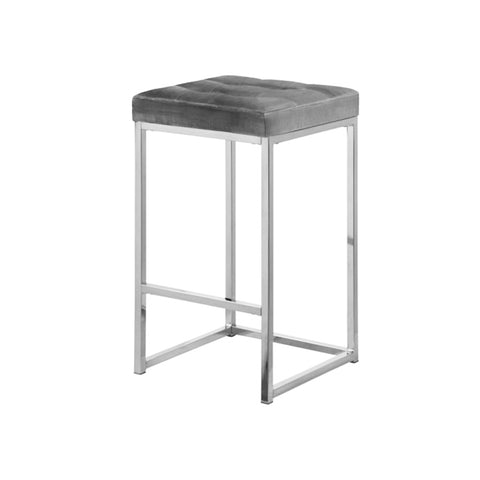 Kirthan Silver Velvet Seat with Stainless Steel Base Counter/Bar Stool