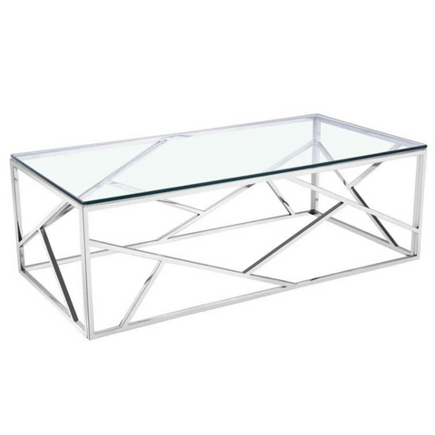 CHELSIE COFFEE TABLE IN TEMPERED GLASS AND STAINLESS STEEL CHROME BASE