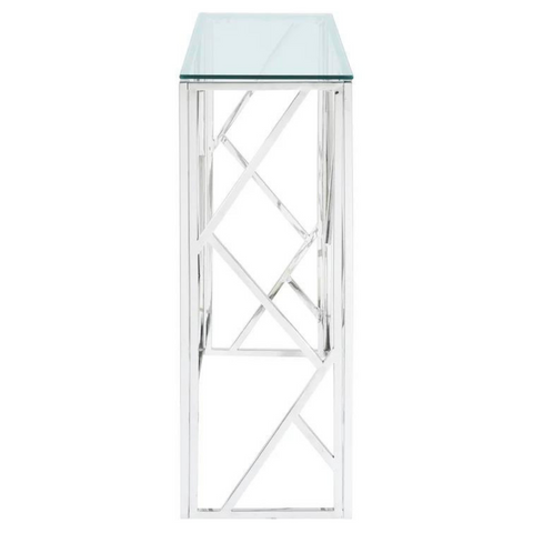Chelsie Console Table in Tempered Glass and Chrome Base