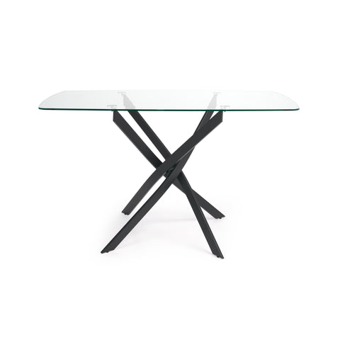 Lisa Modern Rectangle Dining Table with Stainless Steel Base in Black and Clear Tempered Glass Top, 51" W