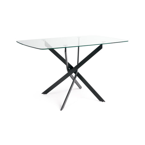 Lisa 现代长方形餐桌，带不锈钢底座，黑色和透明钢化玻璃台面，51" W