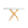 Lisa 现代长方形餐桌，带金色不锈钢底座和透明钢化玻璃台面，51" W