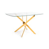 Lisa 现代长方形餐桌，带金色不锈钢底座和透明钢化玻璃台面，51" W