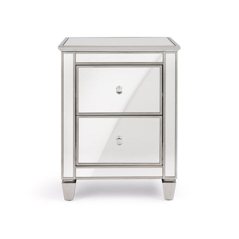 Danielle Silver Clear Mirror Nightstand with 2 Drawers
