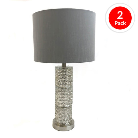 HomeBelongs Patterned Mercury crystal silver finish table lamp set of 2 lamps.