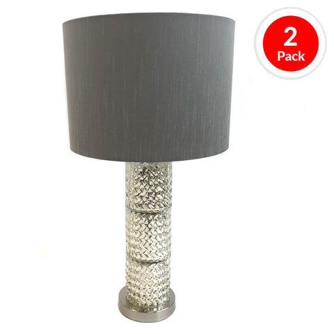 HomeBelongs zigzag patterned mercury crystal table lamp set of 2 pieces. This lightweight lamp with silver finish can be important decorative piece in your home.