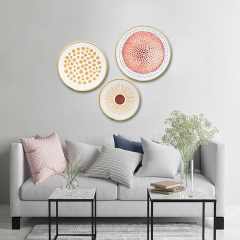 "Pinky Round" Framed Canvas Painting Print Artwork Set (3-Piece)
